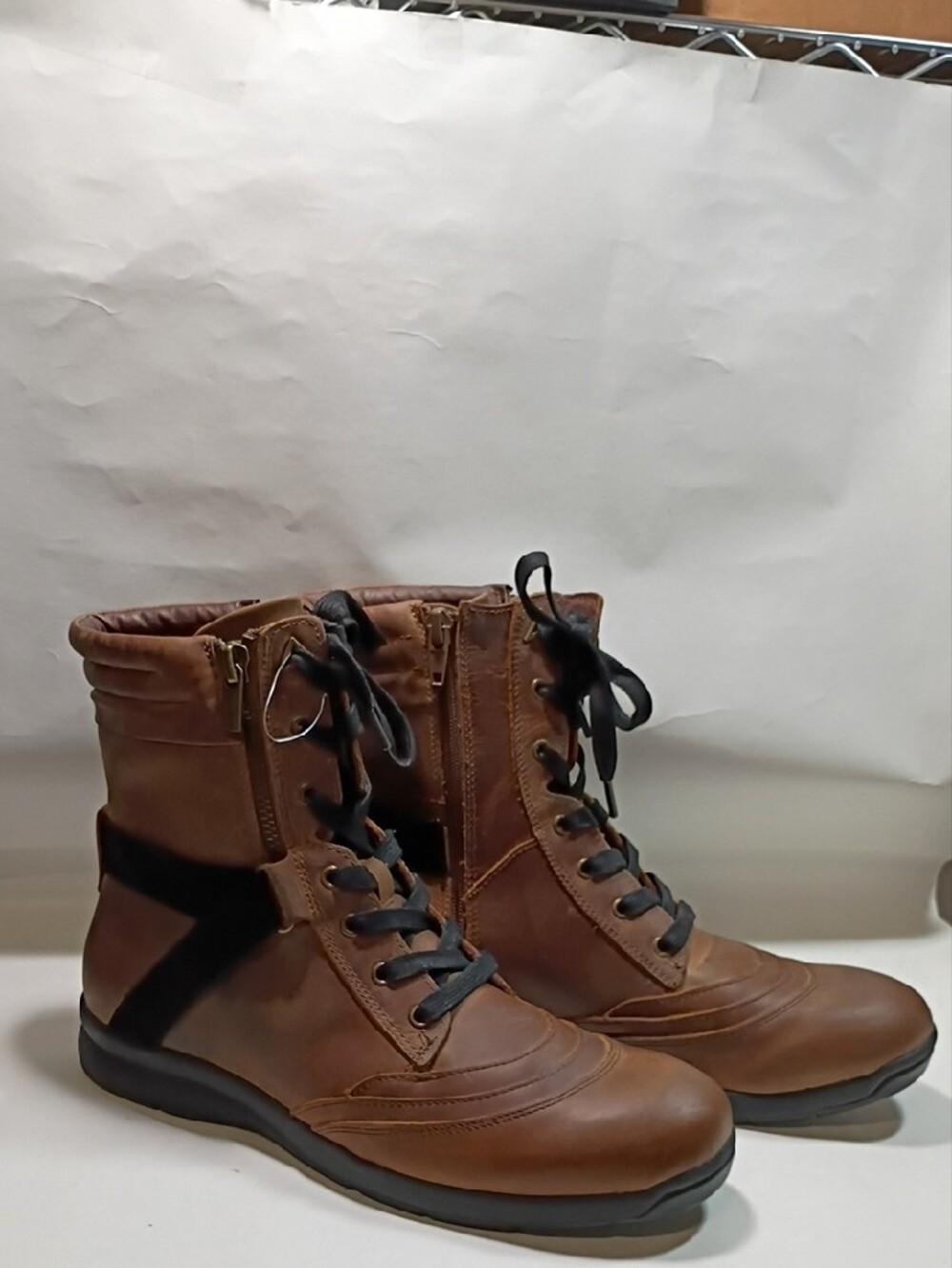 LGND Men's Brown Leather Lace-Up Tactical Boots